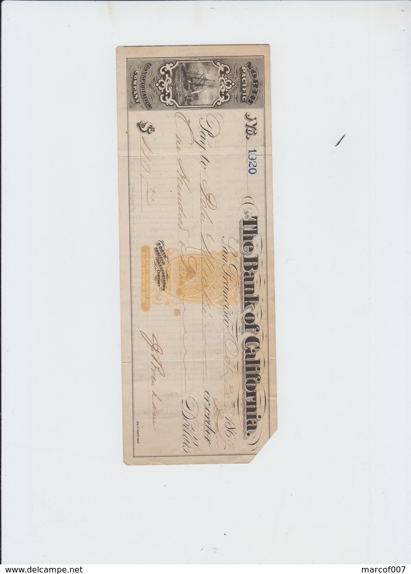 USA - BANK OF CALIFORNIA / 1869  CHEQUE DE BANQUE  - SAN FRANCISCO- BANK CHECK (ref 1020 ) - Cheques & Traveler's Cheques