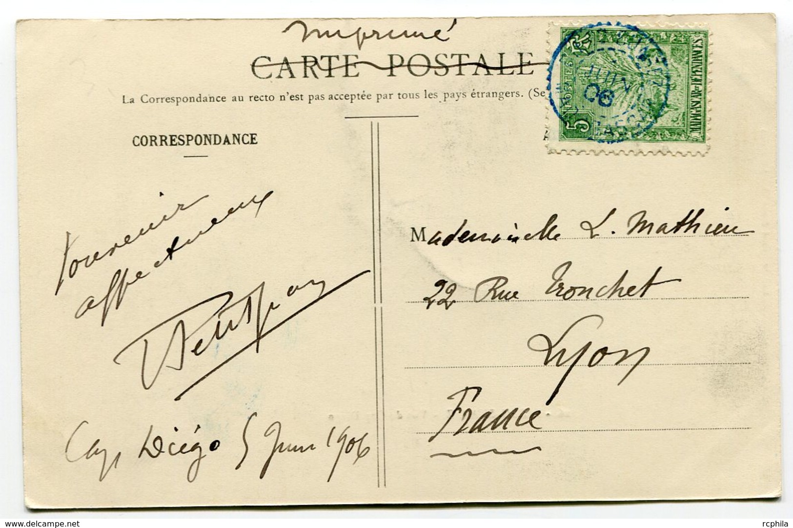 RC 14761 MADAGASCAR 1906 - 5c ZEBU OBL DIEGO SUAREZ POUR LA FRANCE TB - Lettres & Documents