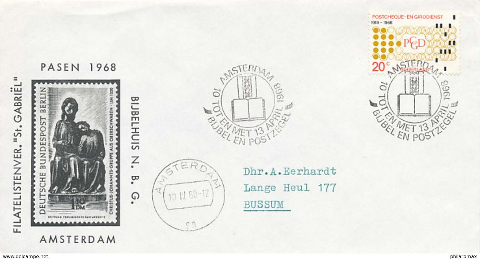 DC-2254 COVER NETHERLANDS 1968 - SPEC. POSTMARK BIBLE - Cristianesimo