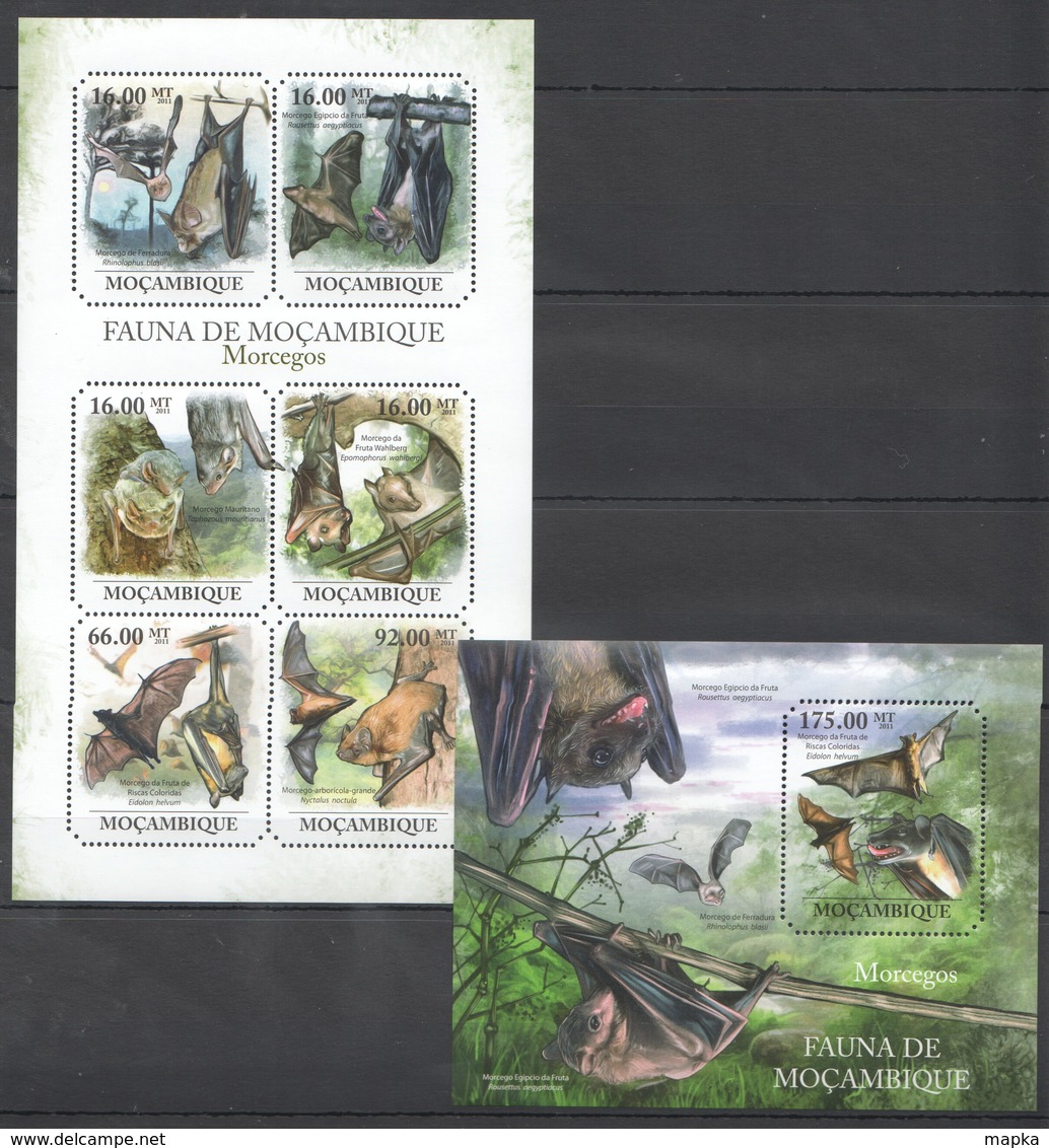 BC1072 2011 MOZAMBIQUE MOCAMBIQUE FAUNA ANIMALS BATS MORCEGOS 1SH+1BL MNH - Fledermäuse