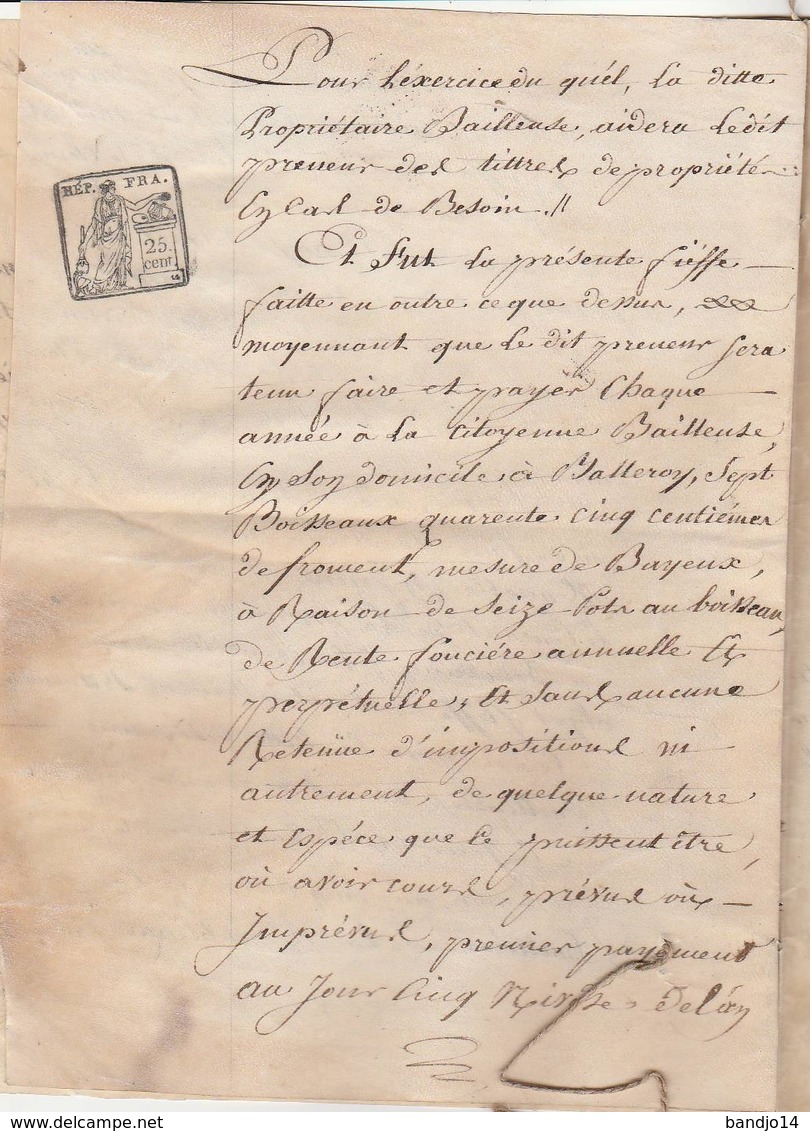 17 Thermidor An 6 - Balleroy ( Calvados) - Bail Fait Par La Comtesse D'hervilly Au Sieur  Philippine -18 Scan - Cachets Généralité