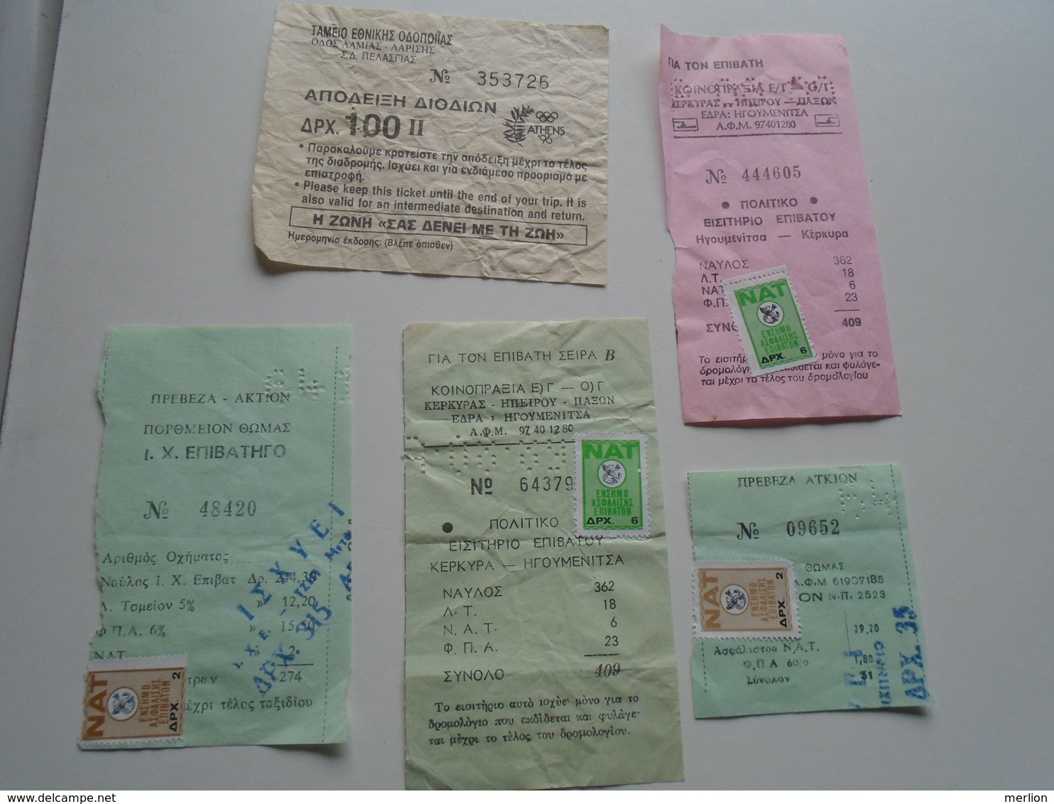 ZA242.3 Greece  -Lot Of 5 Old Entry Tickets  - Ticket D' Entrée -tax Stamps - Tickets - Vouchers