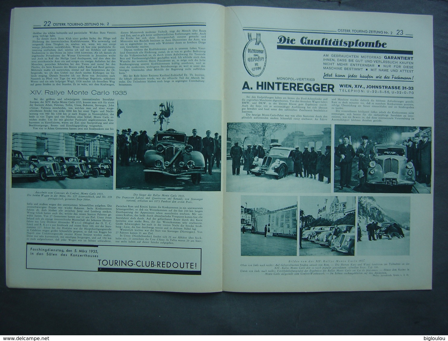 Österreichische Touring Zeitung - Februar 1935 - - Automobile SS-Wagen - Auto En Transport
