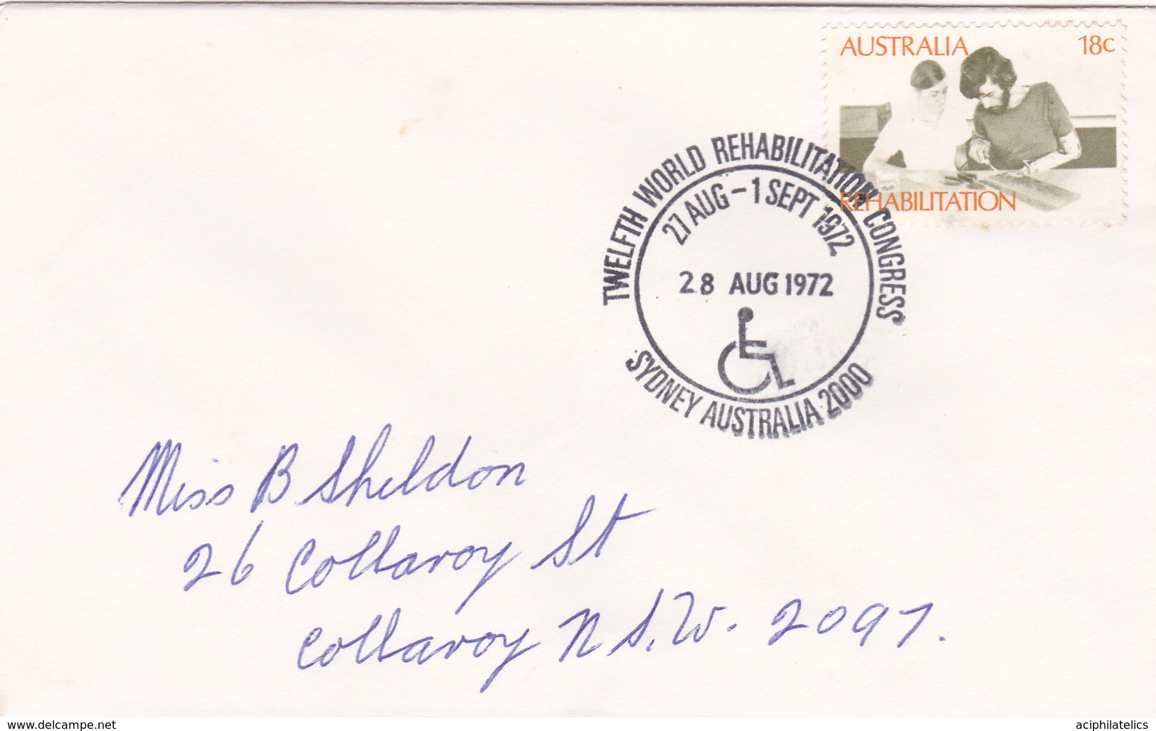 Australia 1972 Twelve World Rehabilitation Congress,dated 28 August, Souvenir Cover - Covers & Documents