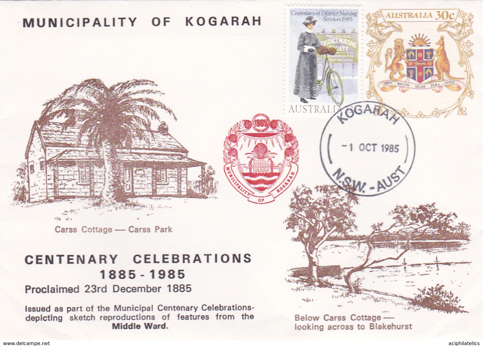 Australia 1985 Kogarah Centenary Celebrations,Carss Cottage, Souvenir Cover - Marcophilie