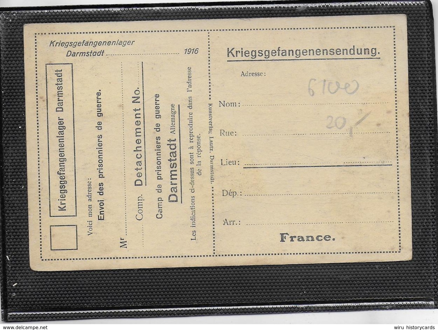 AK 0378  Kriegsgefangenenlager Darmstadt 1916 ( Kriegsgefangenensendung ) - Kriegerdenkmal