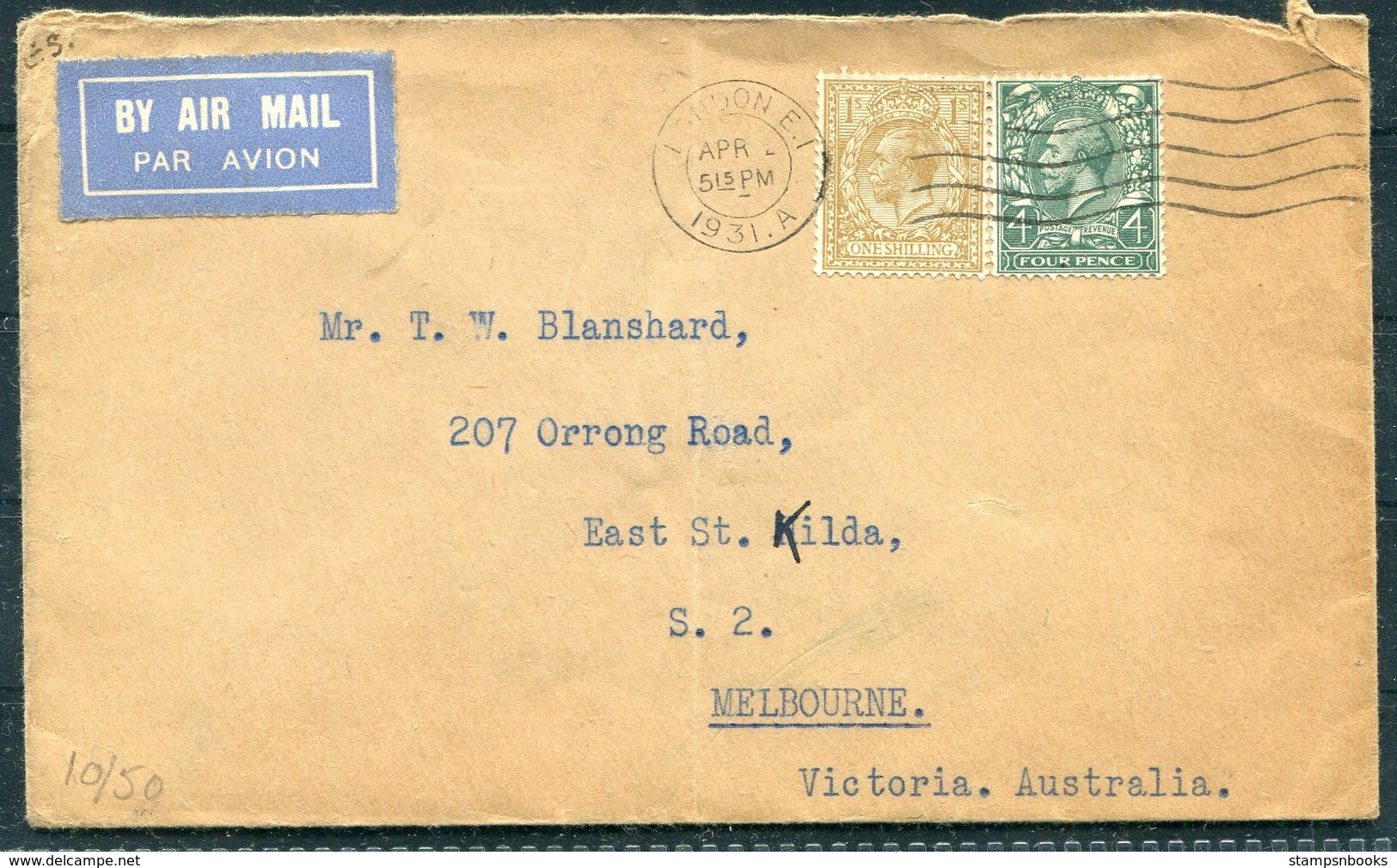 1931 GB Airmail Cover London - Melbourne Australia. Kingsford Smith Flight - Covers & Documents