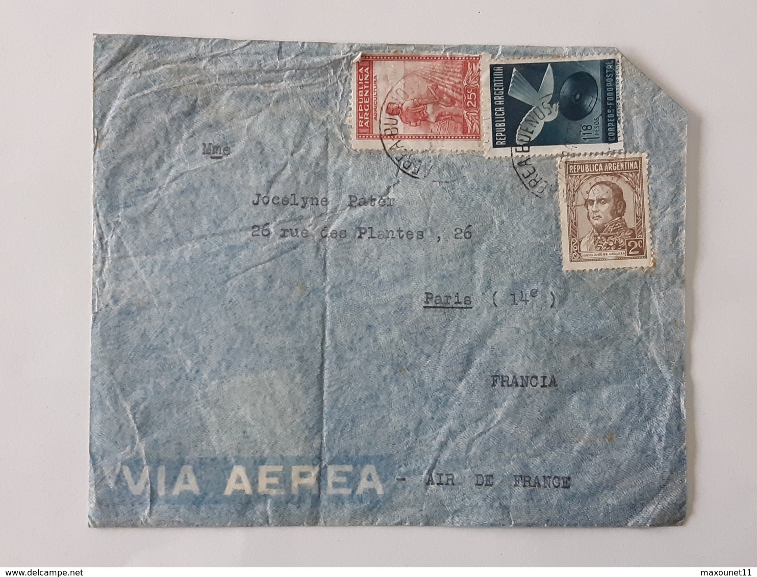 Lot De 5  Enveloppes Envoyées De Buenos Aires Argentina Vers Paris ... Lot41 . - Cartas & Documentos