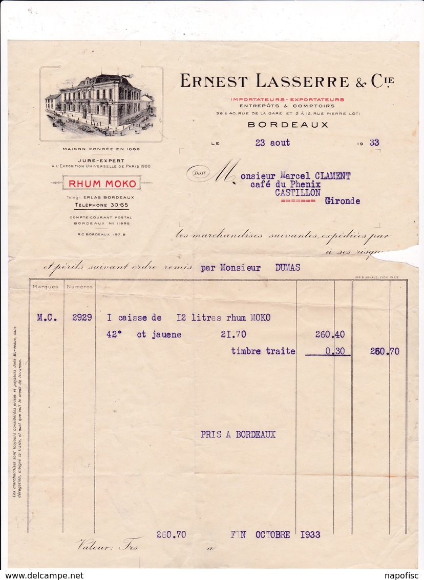 33-E.Lasserre..Importateur-Exportateur..Bordeaux (Gironde) 1913 - Petits Métiers