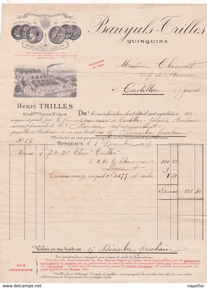 33-H.Trilles..Banyuls, Quinquina..Bordeaux (Gironde) 1917 - Artigianato