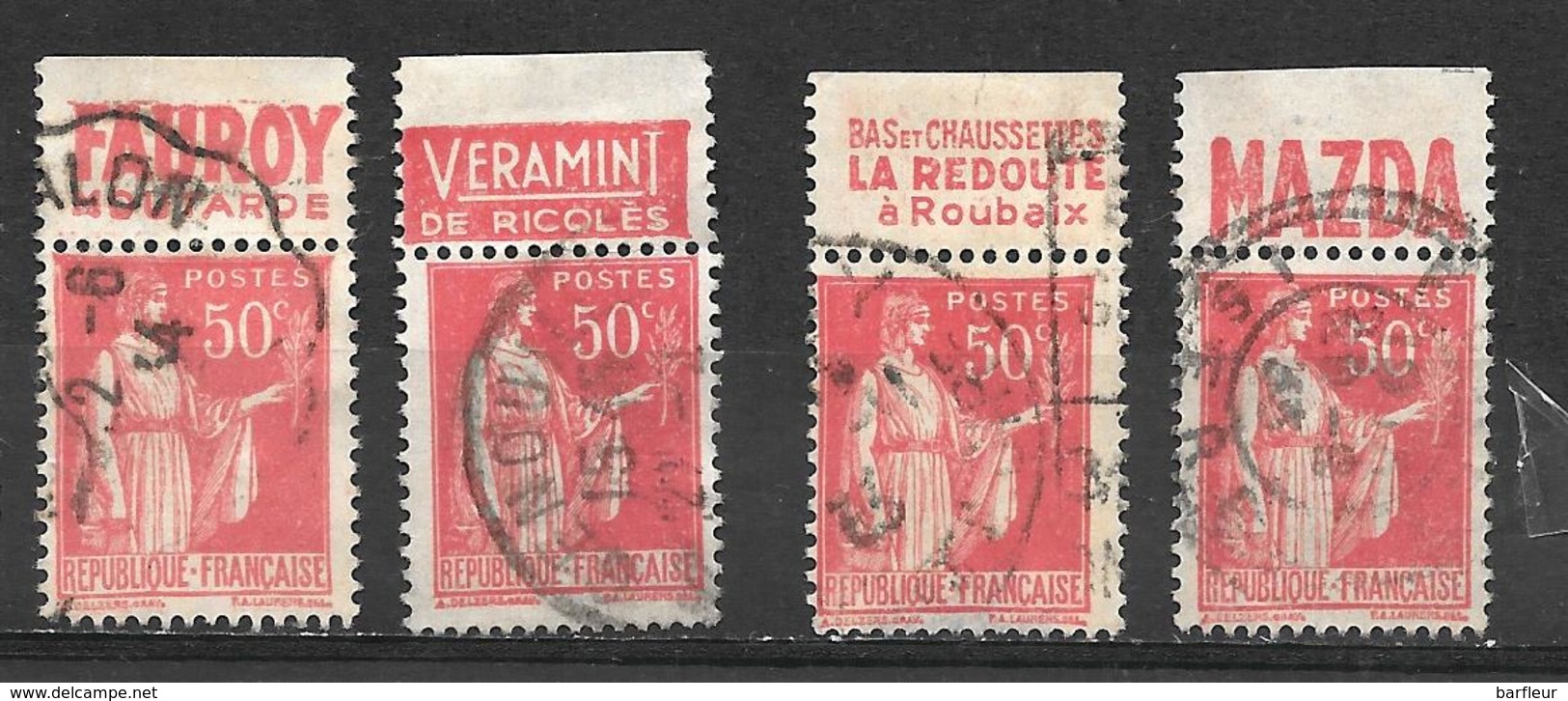 Lot De 4 Timbres Y. & T. N° 283 ° Avec Bande Publicitaire Suivant Le Scan Proposé - Oblitérés