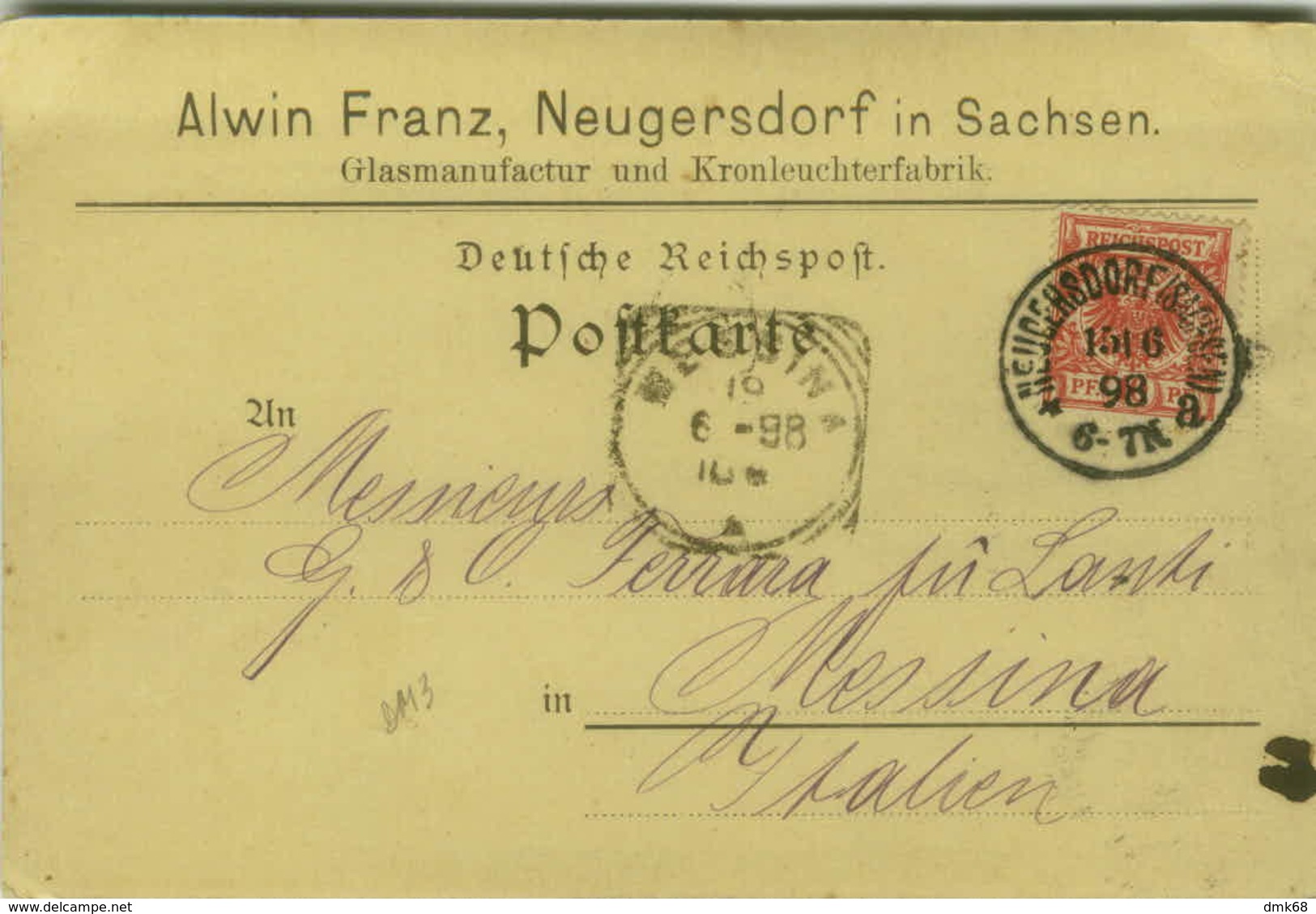 ALWIN FRANZ - NEUGERSDORF IN SACHSEN - GLASMANUFAKTUR UND KRONLEUCHTER FABRIK - AUTOGRAPH / ADVERISING 1898 (BG6548 - Neugersdorf