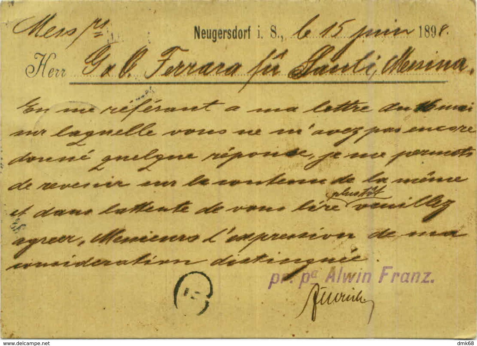 ALWIN FRANZ - NEUGERSDORF IN SACHSEN - GLASMANUFAKTUR UND KRONLEUCHTER FABRIK - AUTOGRAPH / ADVERISING 1898 (BG6548 - Neugersdorf