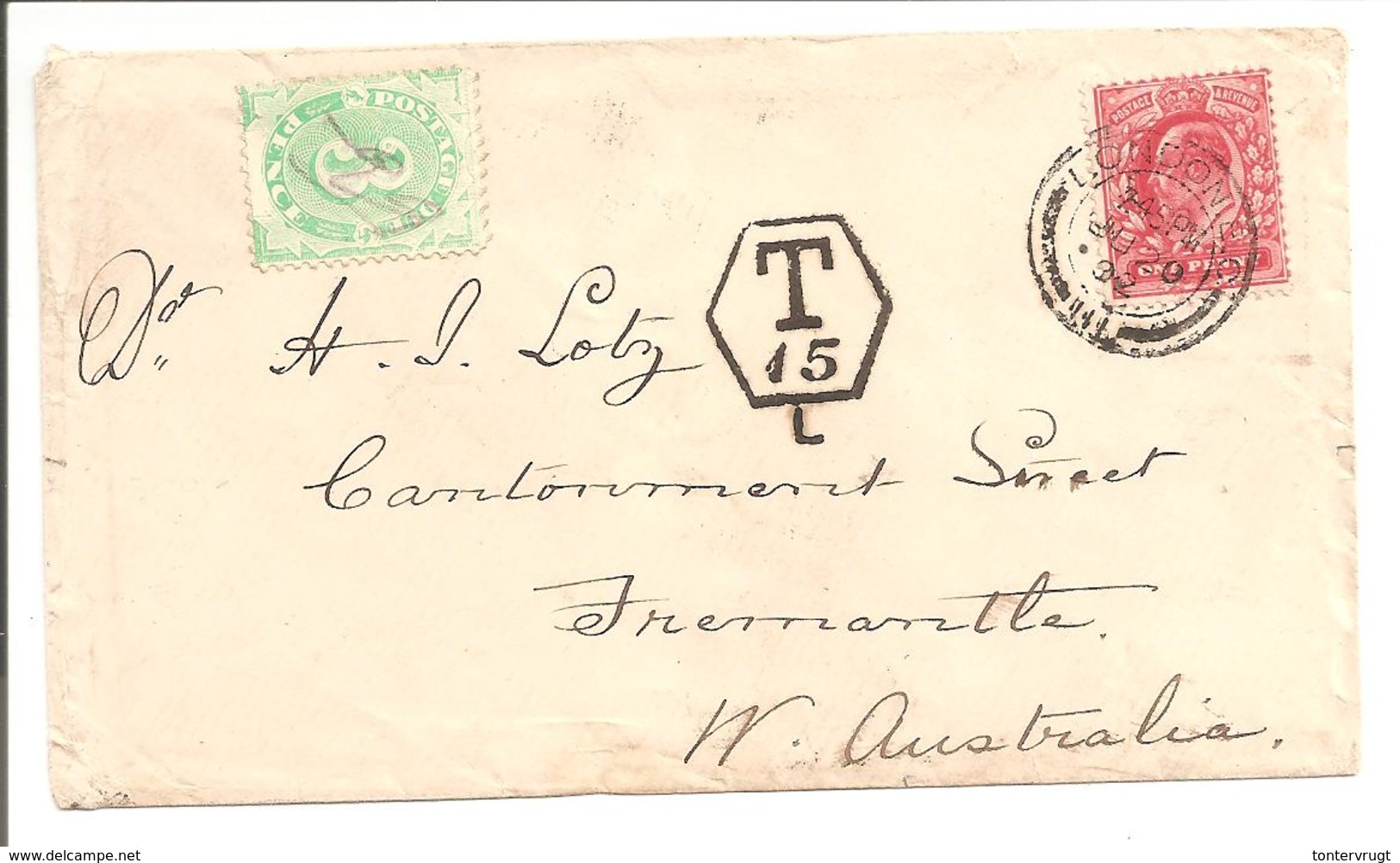 Postage Due 3ct Green On Cover London GB To Fremantle 1902 - Impuestos