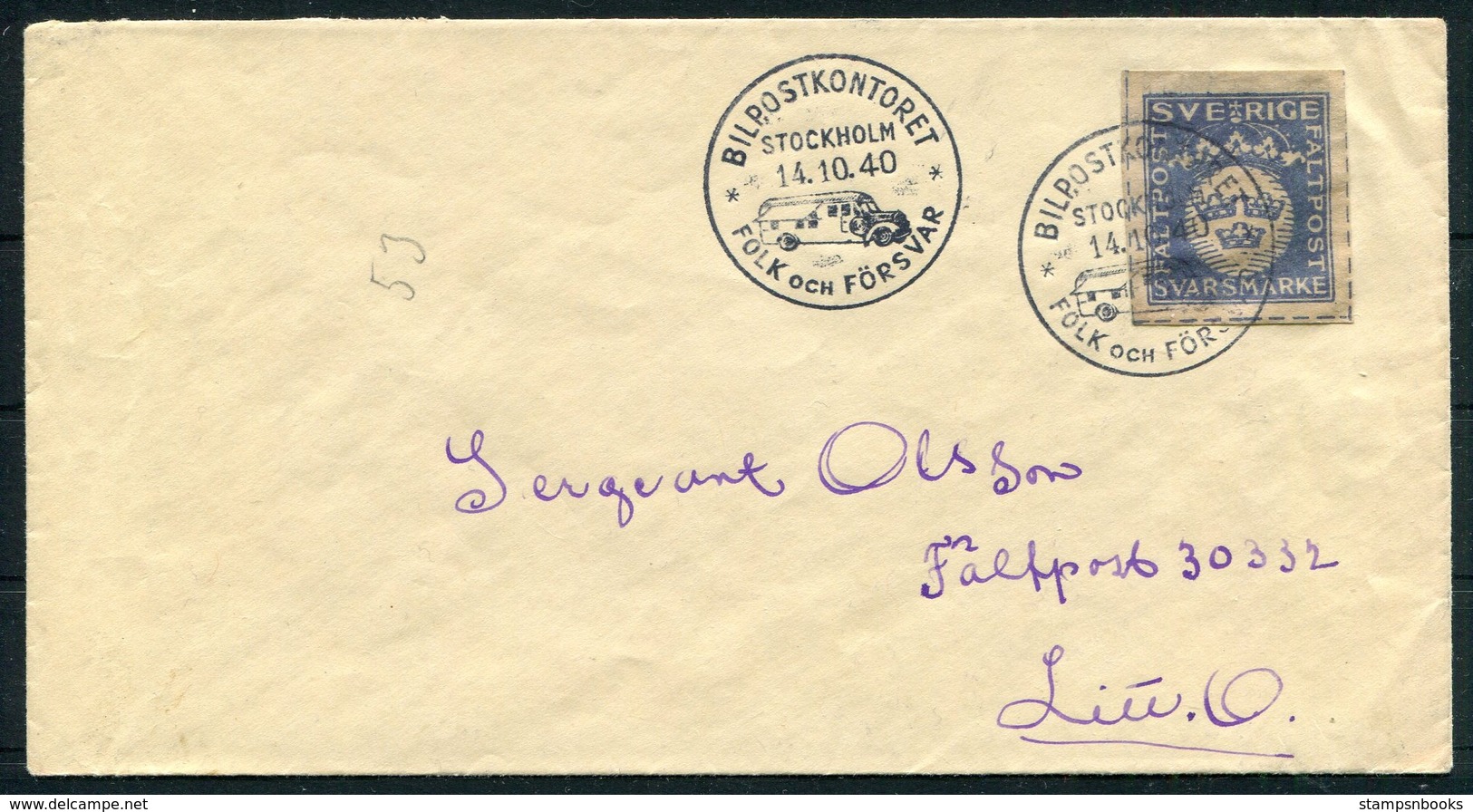 1940 Sweden Svarsmarke Faltpost Cover. Bildpostkontoret Folk Och Forsvar - Militärmarken