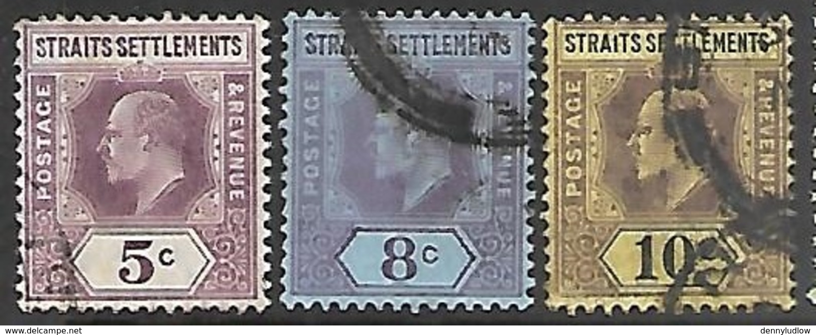 Malaya Straits Settlements   1902  Sc#96-8  5c/8c/10c Edwards  Used     2016 Scott Value $3.90 - Straits Settlements