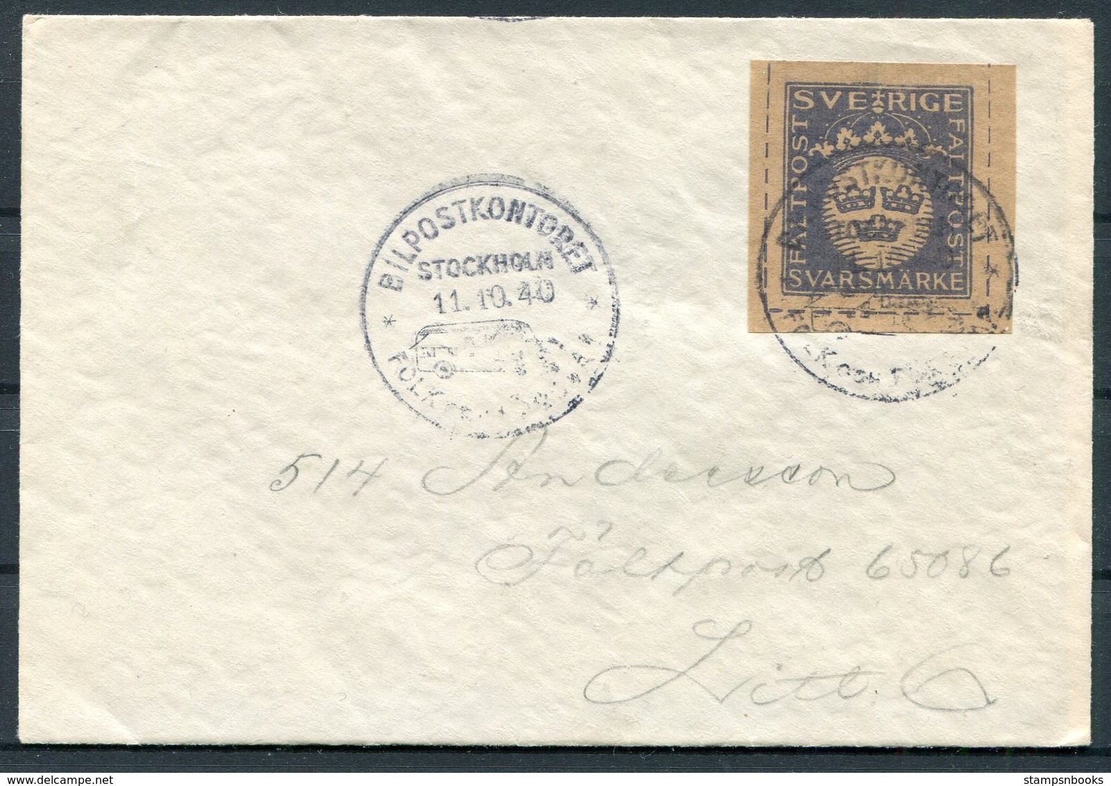 1940 Sweden Svarsmarke Faltpost Cover. Bildpostkontoret Folk Och Forsvar Stockholm - Militares