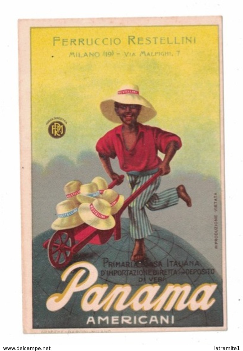 CARTOLINA PUBBLICITARIA RESTELLI MILANO Importatore Cappelli Panama - Mercanti