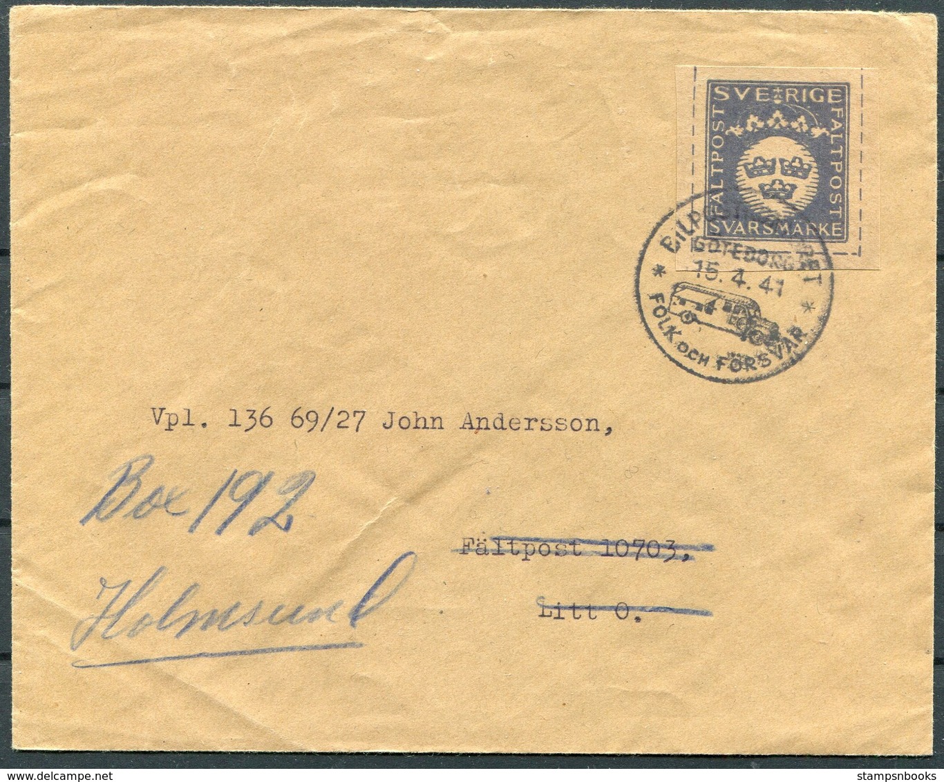 1941 Sweden Svarsmarke Faltpost Cover. Bildpostkontoret Folk Och Forsvar Goteborg - Military