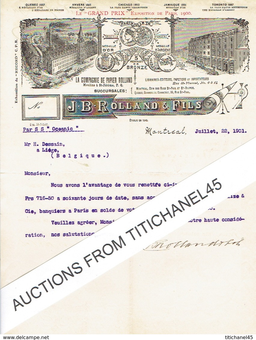 Lettre Illustrée 1901 MONTREAL -  J. B. ROLLAND & Fils - Libraires - Editeurs - Papetiers - Canadá