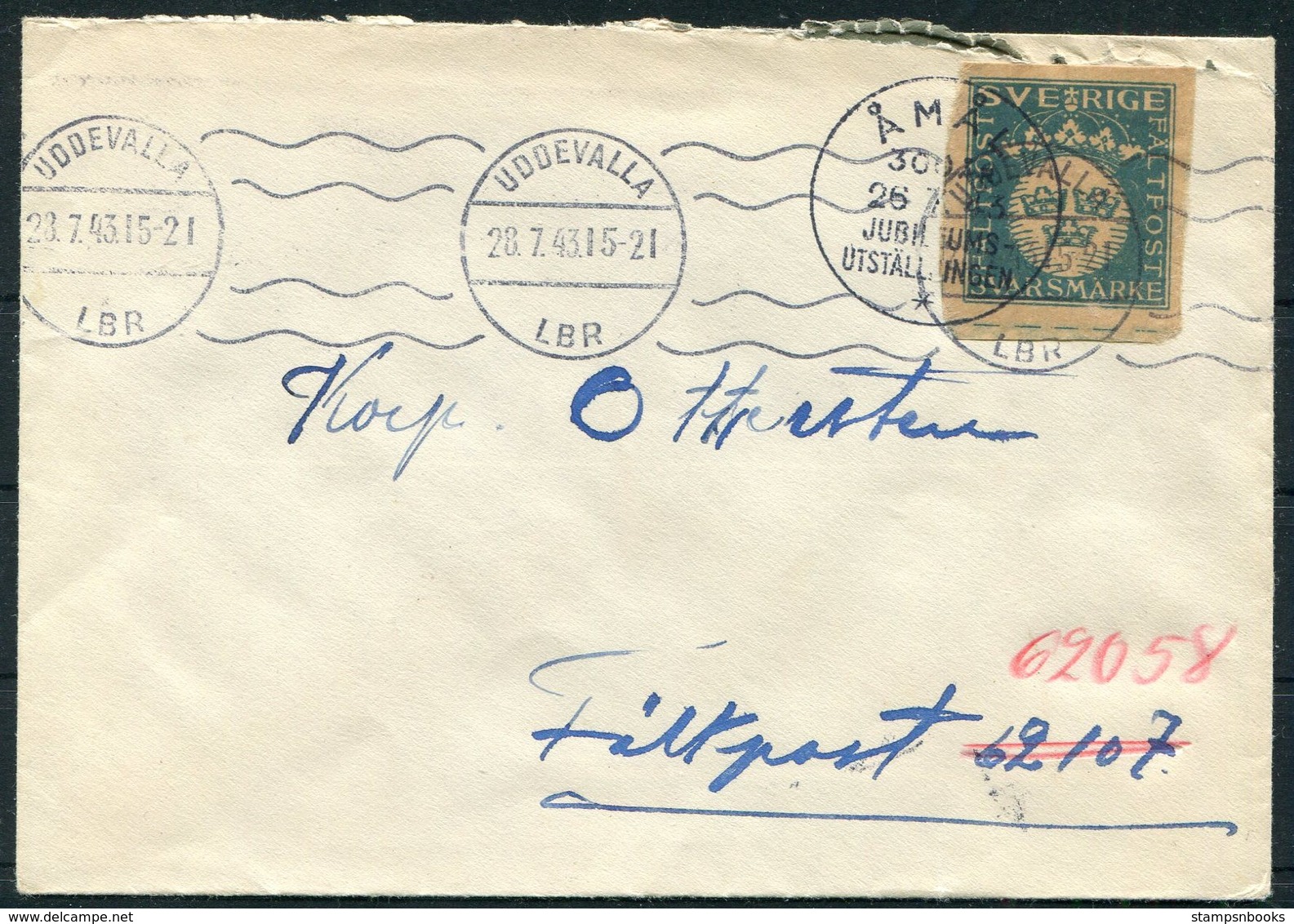 1943 Sweden Svarsmarke Faltpost Cover. Amal 300th Anniversary, Jubilee Exhibition Uddevall - Militares