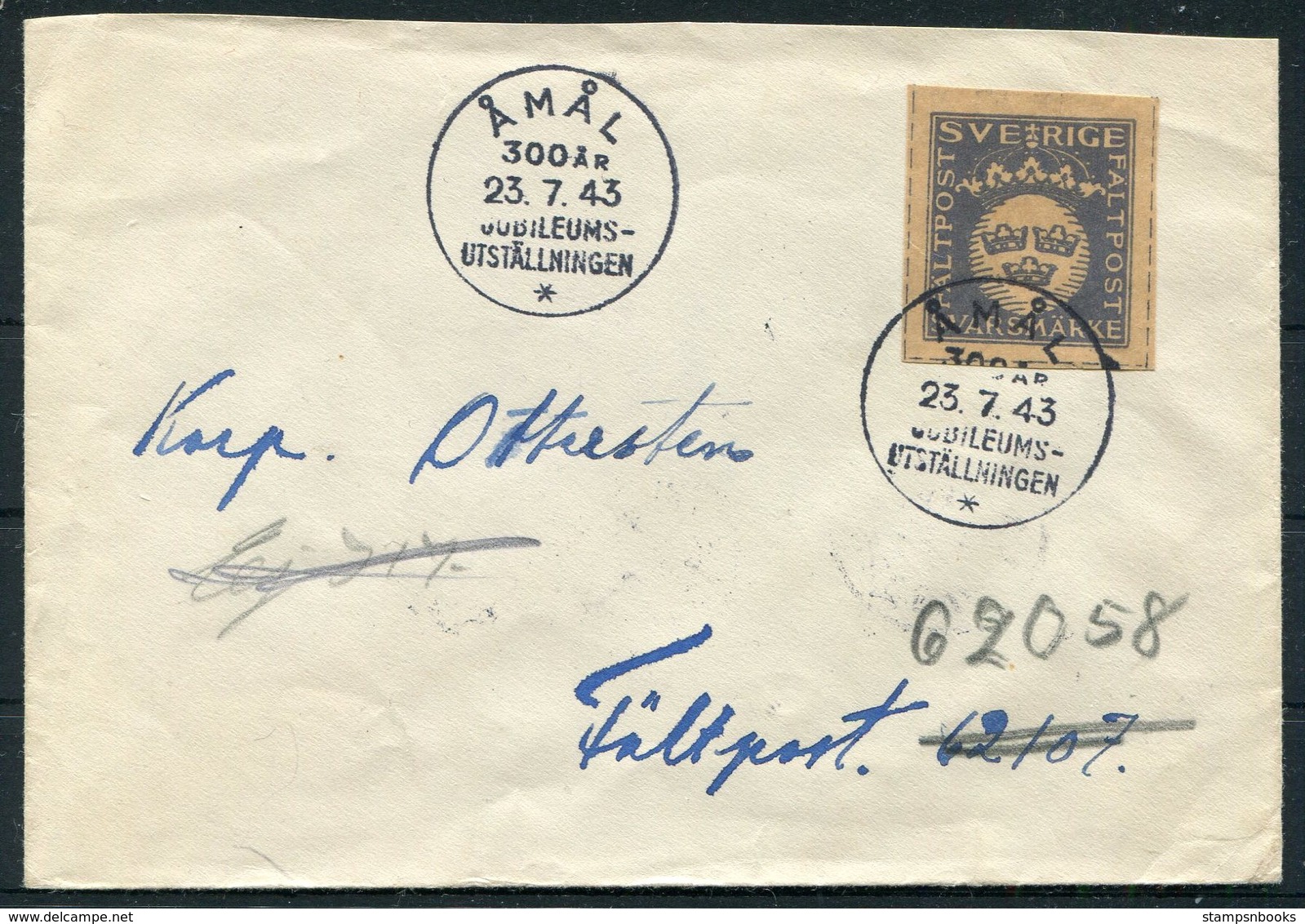 1943 Sweden Svarsmarke Faltpost Cover. Amal 300th Anniversary, Jubilee Exhibition Uddevalla - Military