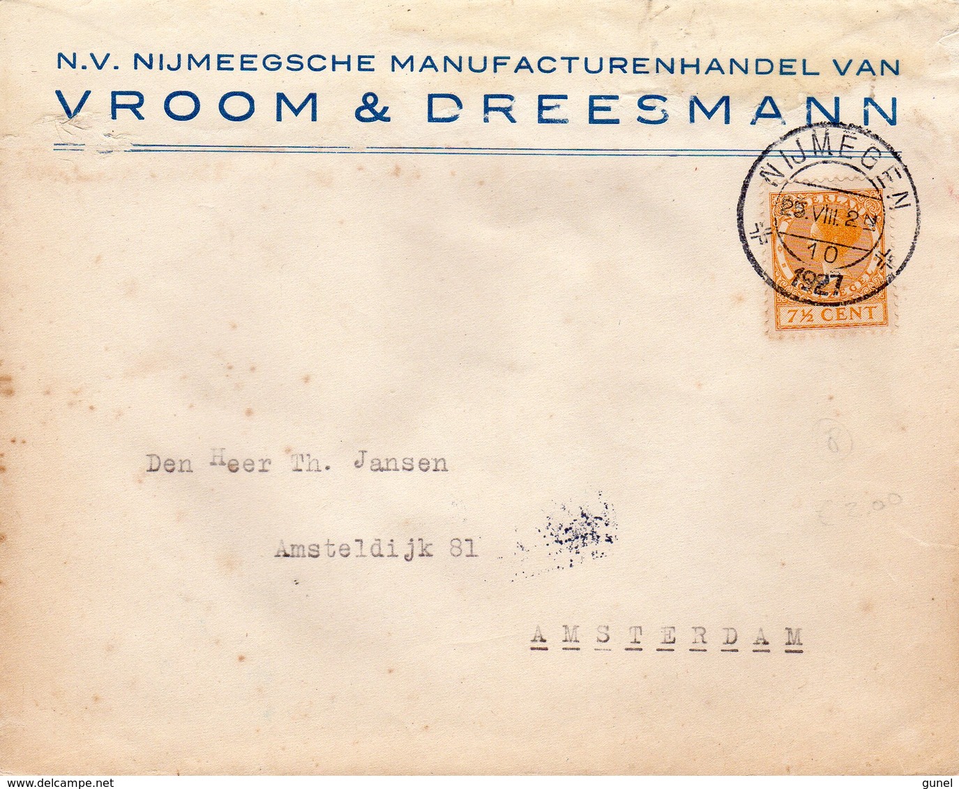 20 VIII 1927 Firmalogo Op Envelop Van Nijmegen Naar Amsterdam - Brieven En Documenten