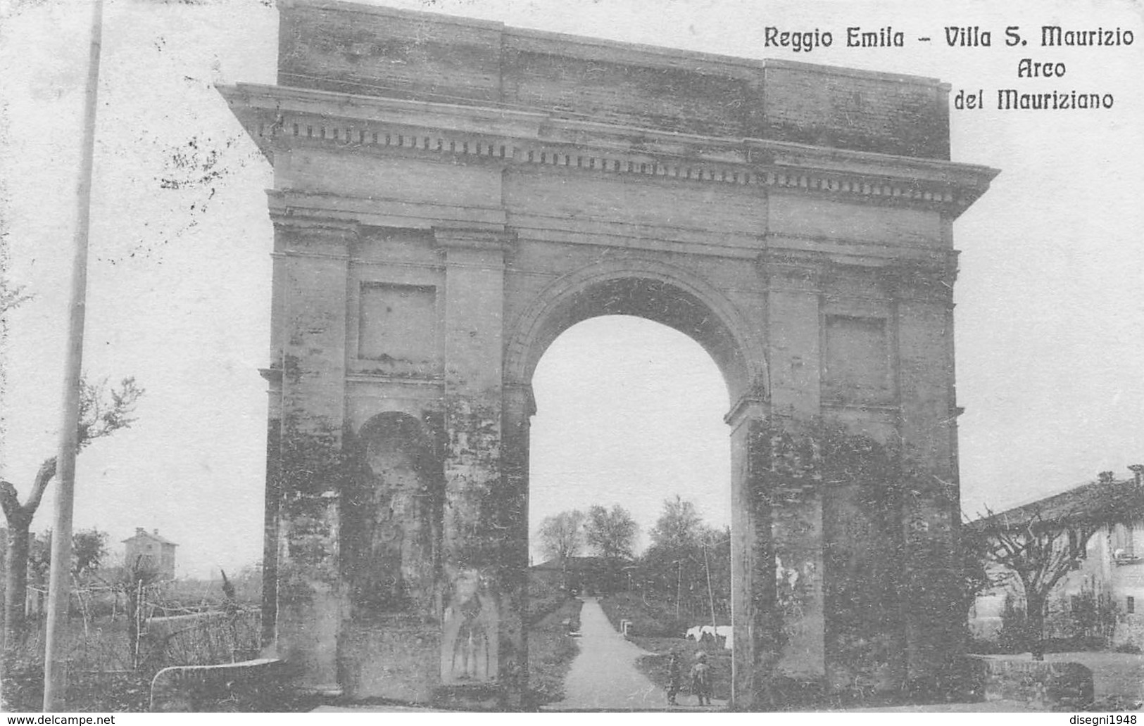 M08816 "REGGIO EMILIA-VILLA S. MAURIZIO-ARCO DEL MAURIZIANO" CART. ILLUSTRATA ORIG. SPED.1918 - Reggio Emilia