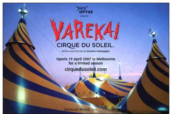 Last Card RARE 2007 Performance Australia Cirque Du Soleil Varekai Postcard Circus Tent - 12437 - Circus