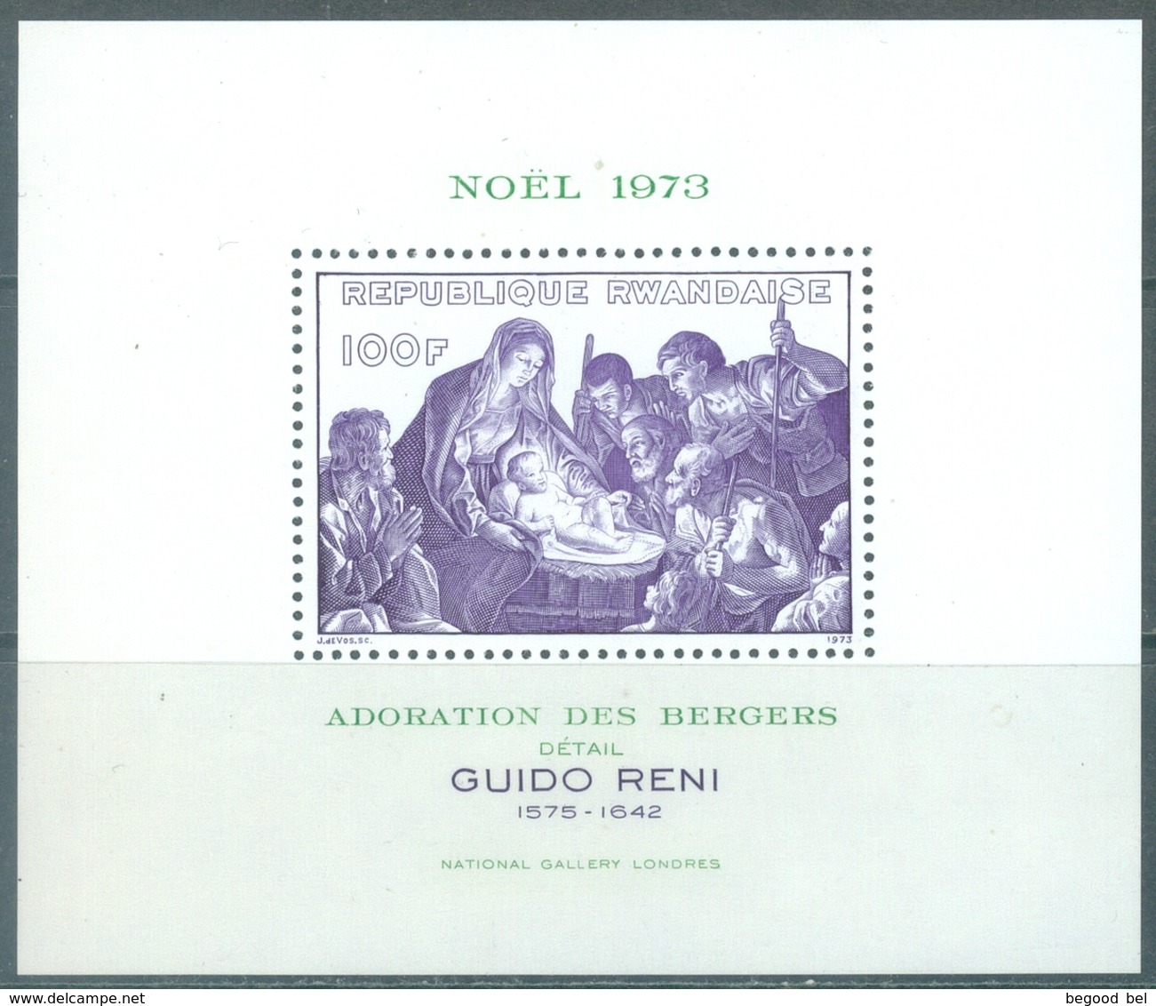 REPUBLIQUE RWANDAISE - 1973 - MNH/*** LUXE -  ADORATION DES BERGERS - COB BLOC 32 Yv BLOC 31 - Lot 20735 - Neufs