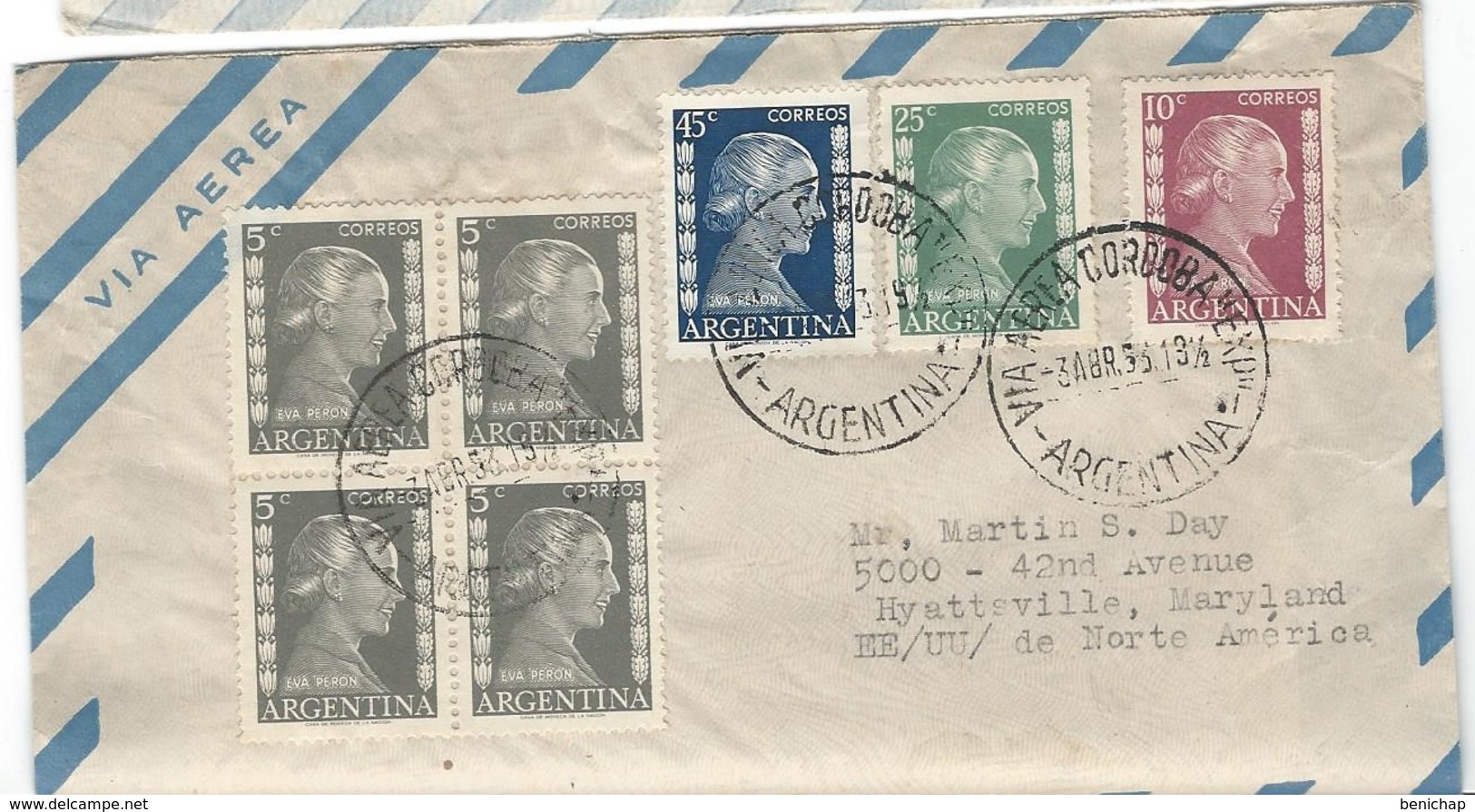 COVER CORREO AEREA - ARGENTINA - CORDOBA - HYATTSVILLE - MARYLAND - 1953. - Altri & Non Classificati