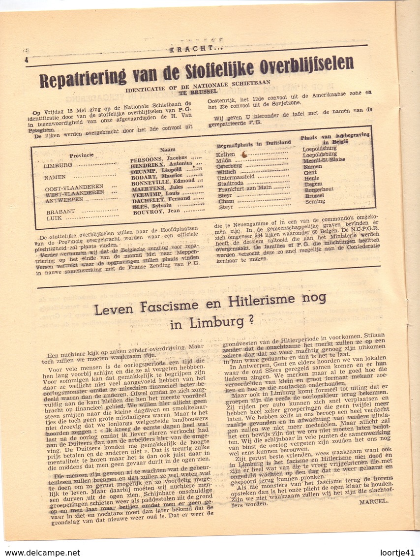 Magazine Tijdschrift - Kracht - Programma Congres Politieke Gevangenen - Gent 1953 - War 1939-45