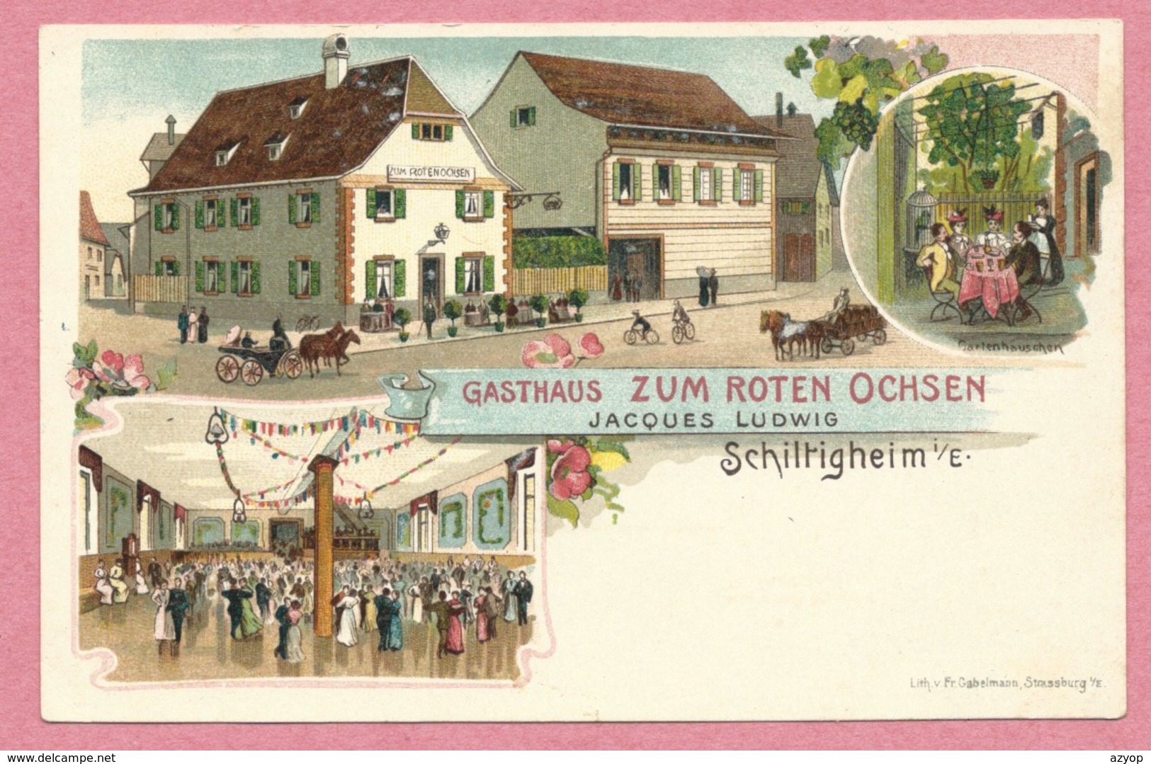 67 - SCHILTIGHEIM - Litho Couleur GABELMANN - Gasthaus Zum ROTEN OCHSEN - Jacques LUDWIG - Schiltigheim