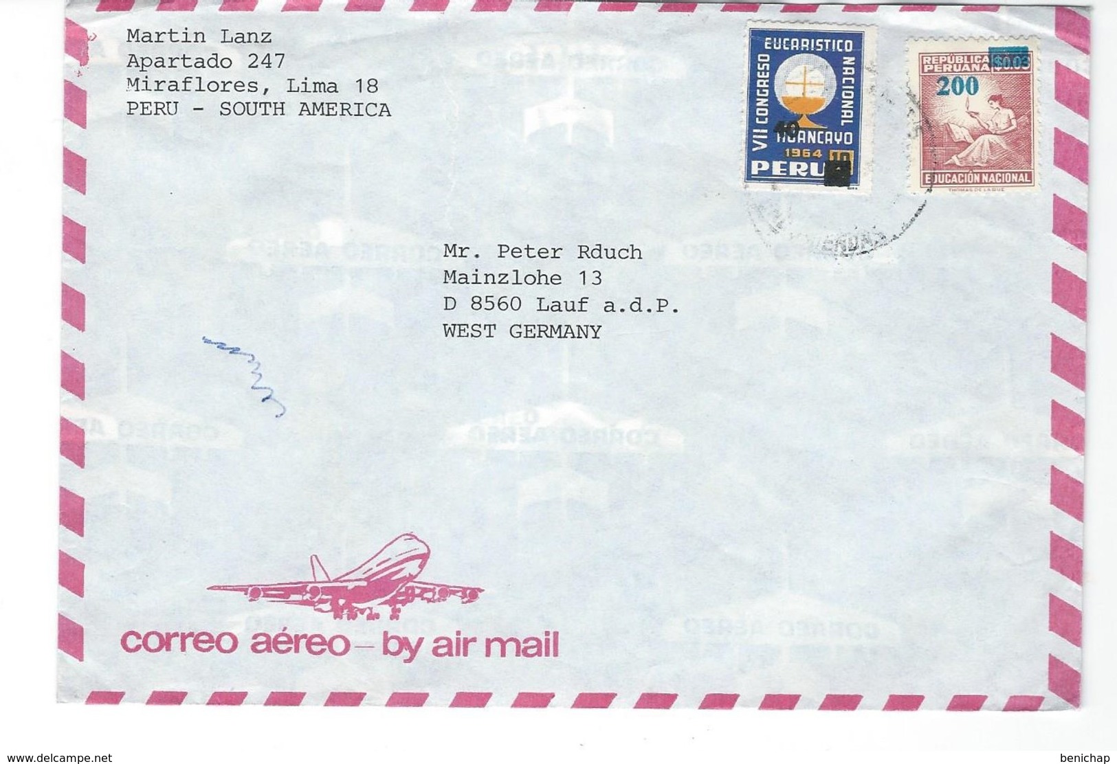 COVER CORREO AEREA - PEROU - LIMA - LAUF - WEST GERMANY. - Peru