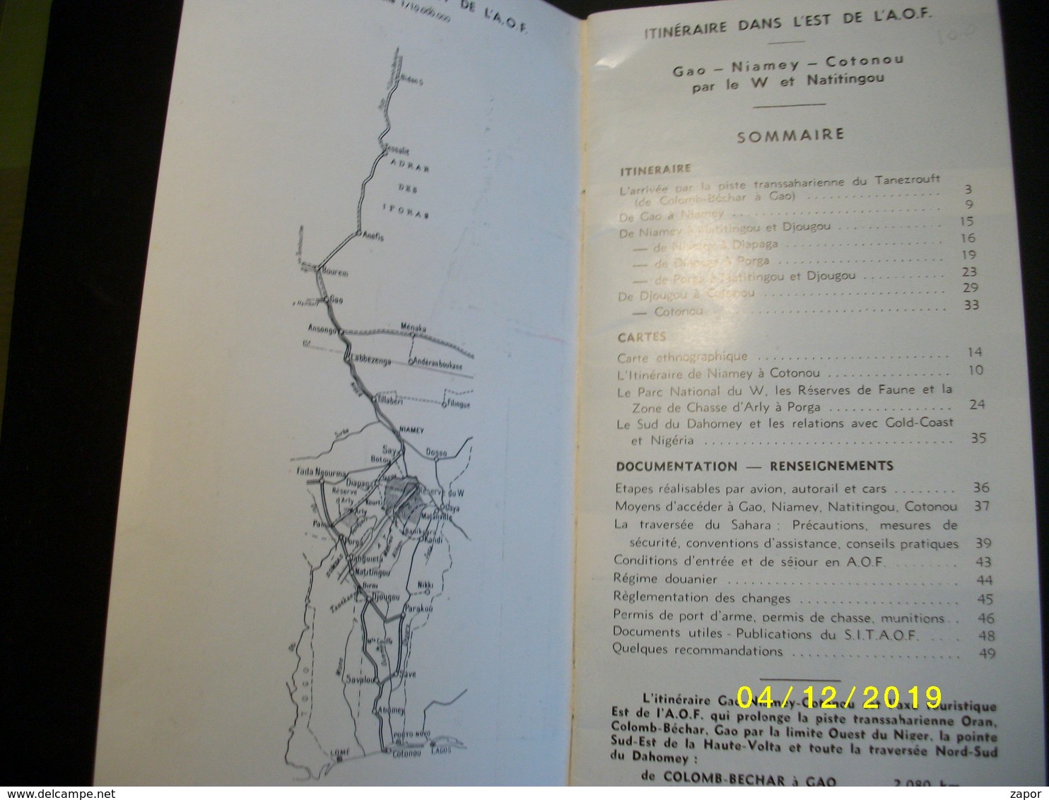 Itinéraire Dans L'EST De L'A.O.F. - GAO - NIAMEY - COTONOU Par Le W Et Natitingou - Dépliants Touristiques