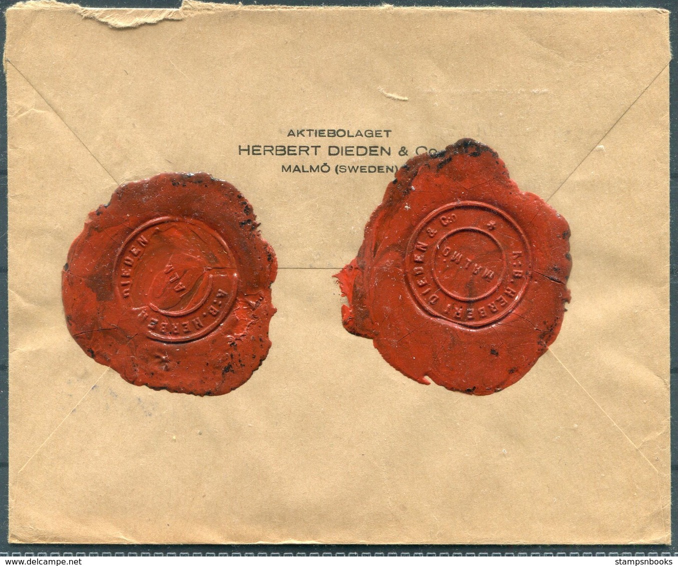 1933 Sweden Malmo 70ore  Franking Machine, Metermark V Insured Cover - Orebro. Herbert Dieden & Co. Wax Seals - Covers & Documents