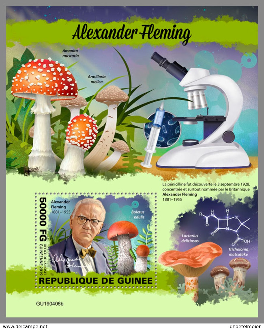 GUINEA REP. 2019 MNH Alexander Fleming Mushrooms Pilze Champignons S/S - OFFICIAL ISSUE - DH1949 - Medicina