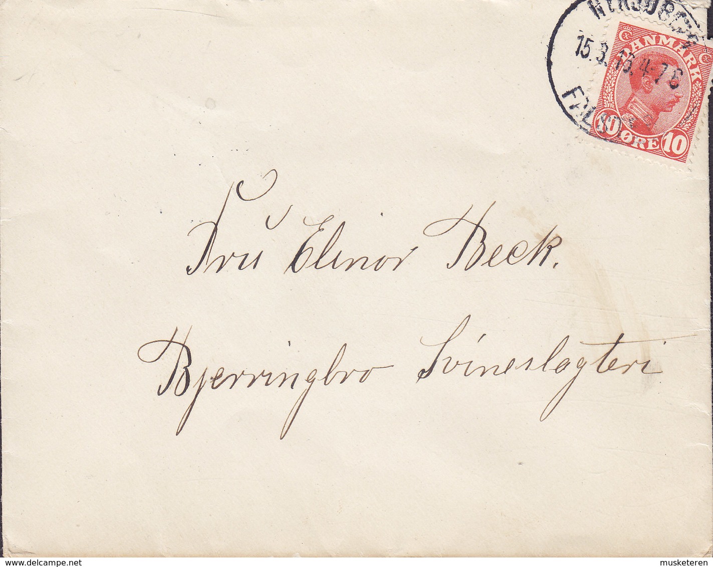 Denmark Brotype IIb NYKJØBING FALSTER 'Petite' 1916 Cover Brief BJERRINGBRO Svineslagteri Pork Slaughter House (Arr.) - Storia Postale