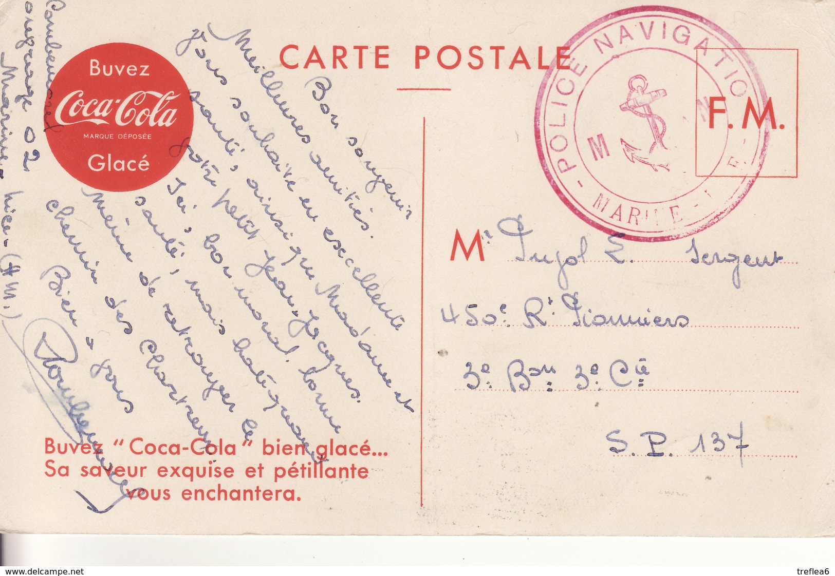 MARINE -POLICE NAVIGUATION - NICE - FM -  Sur Carte Postale Ancienne COCA-COLA - - Poste Maritime