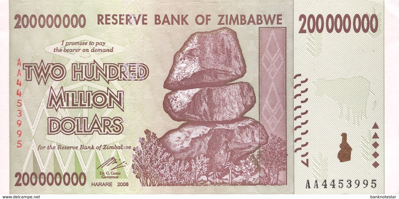 Zimbabwe 200 Million Dollars, P-81 (2008) - UNC - Simbabwe