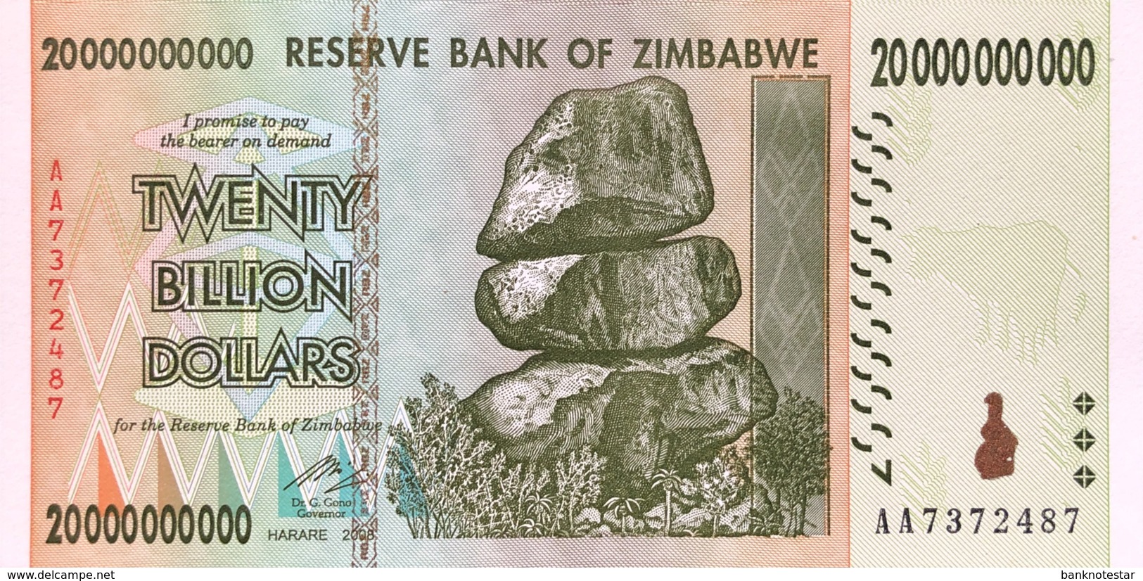 Zimbabwe 20 Billion Dollars, P-86 (2008) - UNC - Simbabwe