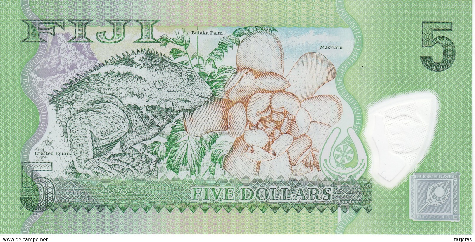 BILLETE DE FIJI DE 5 DOLLARS DEL AÑO 2012 SIN CIRCULAR-UNCIRCULATED (PARROT) (BANKNOTE) IGUANA - Fiji