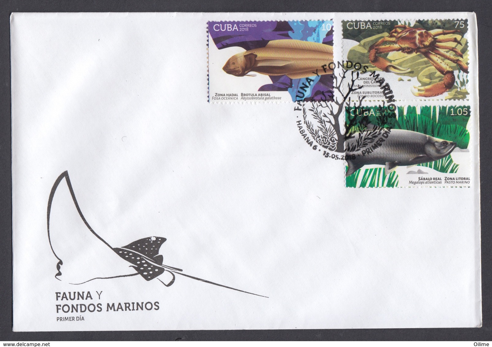 FDC FAUNA Y FONDOS MARINOS. CUBA 2018 - FDC