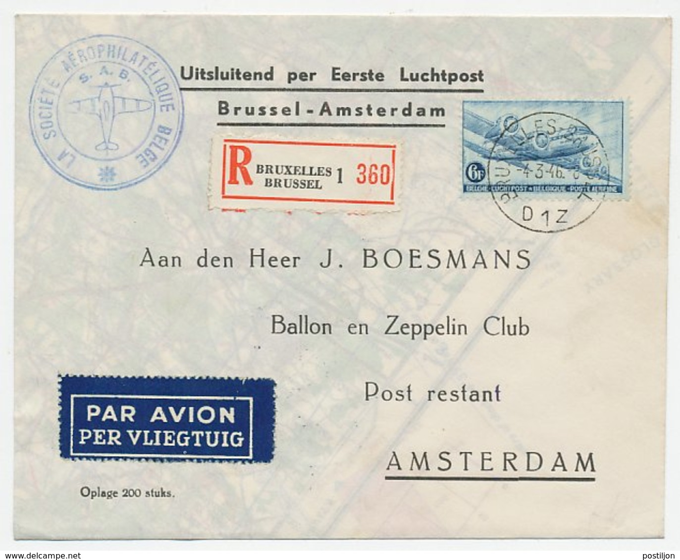 VH A 217 Brussel Belgie - Amsterdam 1946 - Non Classificati