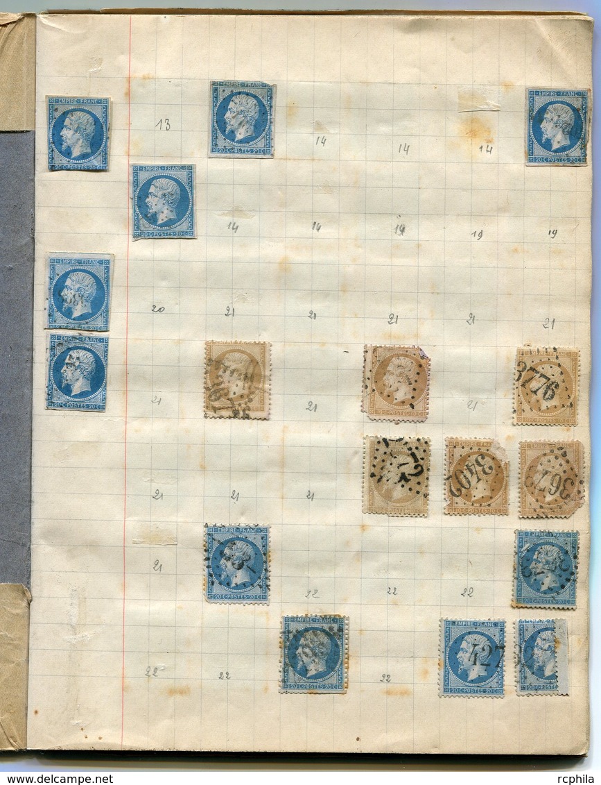 RC 14789 LOT DE NAPOLÉON / CÉRÈS DANS UN VIEUX CAHIER POUR ETUDE - TOUS ETATS NOMBREUX 2ème CHOIX DEFECTUEUX OXYDATION - 1871-1875 Ceres