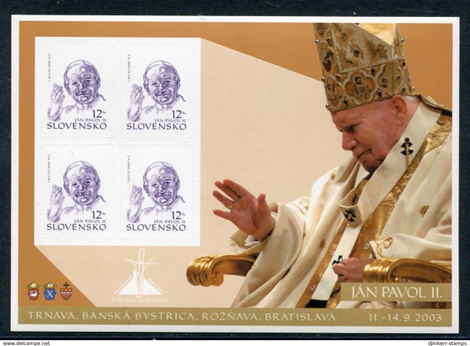 SLOVAKIA 2003 Papal Visit Self-adhesive Sheet MNH / **.  Michel 466 - Ungebraucht