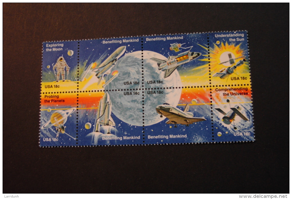 US United States 1919a Space Achievement Issue Moon Walk Shuttle Pioneer Skylab Telescope Block Of 8 MNH 1981 A04s - Blocs-feuillets