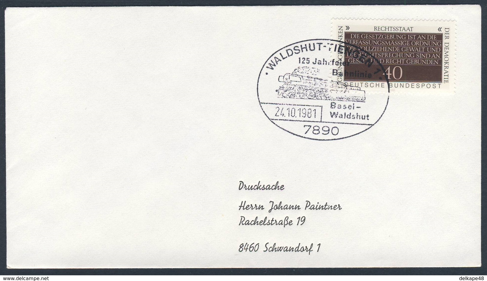 Deutschland Germany 1981 Brief Cover - 125 Jahrfeier Bahnlinie Basel-Waldshut / Eisenbahn / Railway - Trains