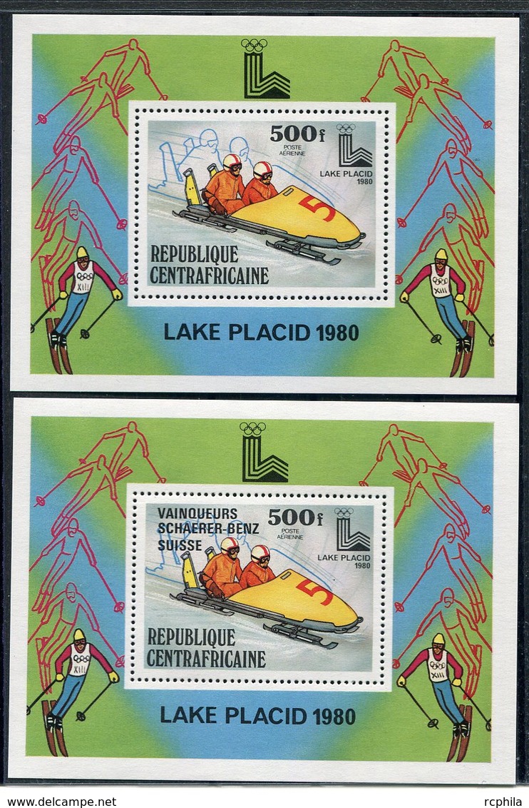 RC 14791 REP CENTRAFRICAINE JEUX OLYMPIQUES LAKE PLACID 1980 + BLOC SURCHARGÉ BLOCS FEUILLETS NEUFS ** MNH TB - Zentralafrik. Republik