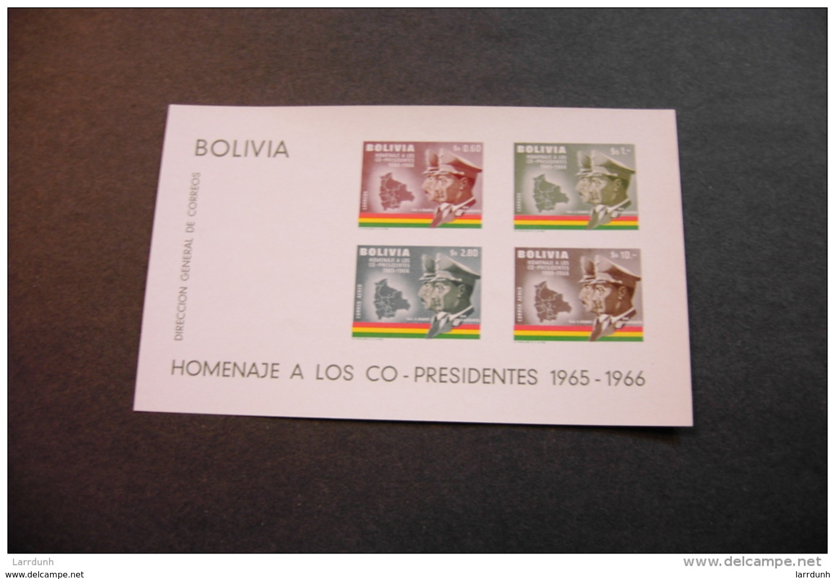 Bolivia C260a Map & Flag Generals Ovando And Barrientos Souvenir Sheet Block MNH 1966 A04s - Bolivia